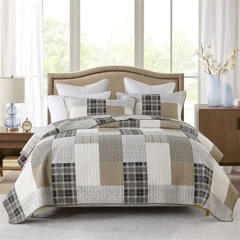 Pangushan 100 Cotton King Quilt Set Farmhouse Patchwork Reversible