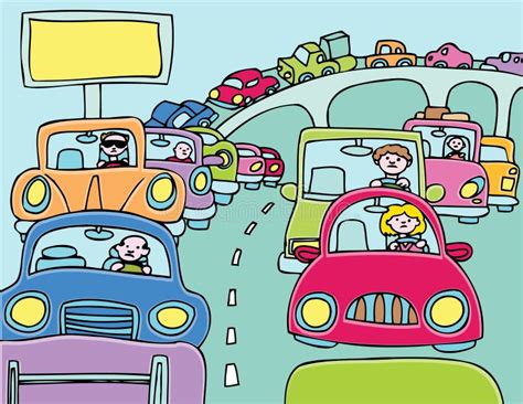 Traffic Jam Cartoon - Traffic Jam Illustration Stuck Vector Road ...