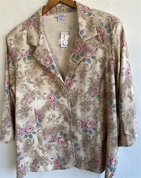 Dressbarn Womens Jacket Blouse Plus Size X Cream Floral Silver Glitter