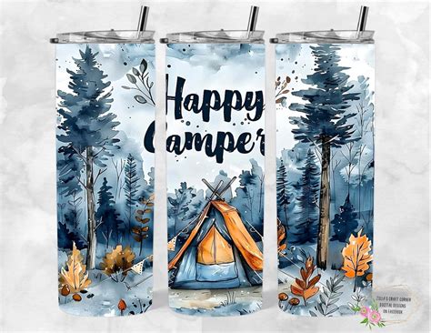 Happy Camper Boho Style Watercolors Oz Tumbler Wrap Png Seamless