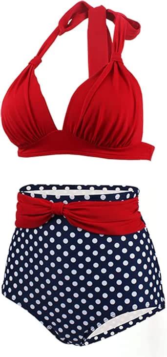 Conjunto de traje de baño de dos piezas de bikini para mujer diseño vintage de lunares de
