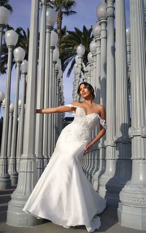 Sexy Beaded Floral Fit And Flare Wedding Dress With Off The Shoulder