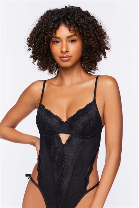 Forever 21 Lace Cutout Lingerie Bodysuit Black Forever21usa