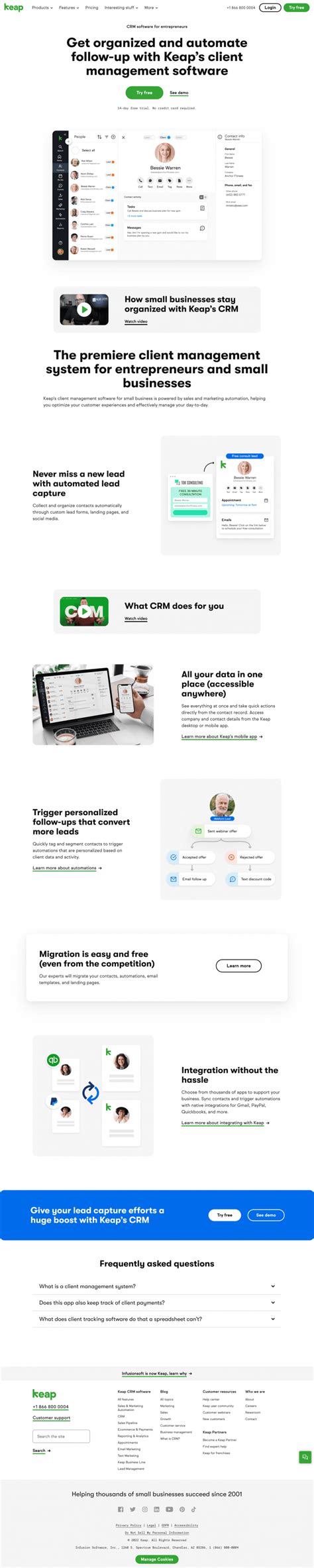 Keap features page - SaaS Landing Page