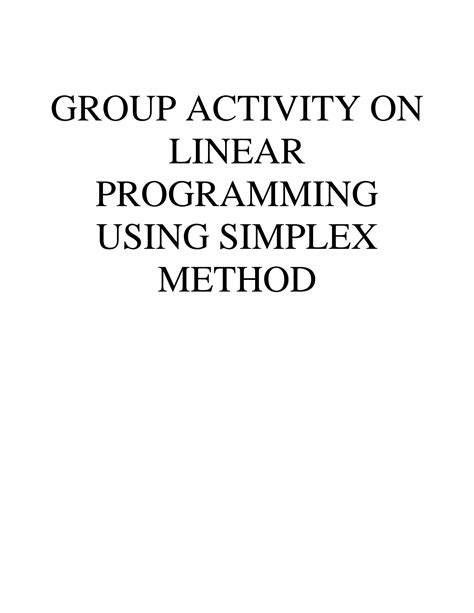 Solution Performance Task No 4 Linear Programming Simplex Method