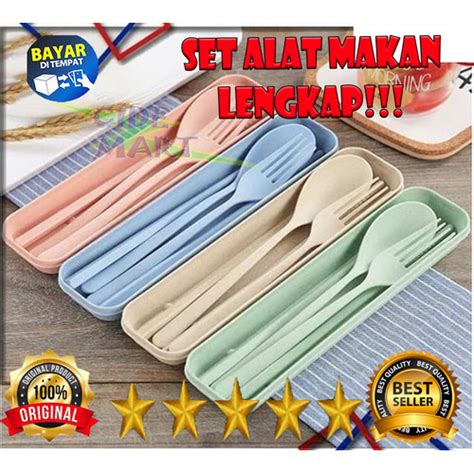 Jual Sendok Garpu Sumpit Portabel Set Alat Makan Bahan Jerami Gandum