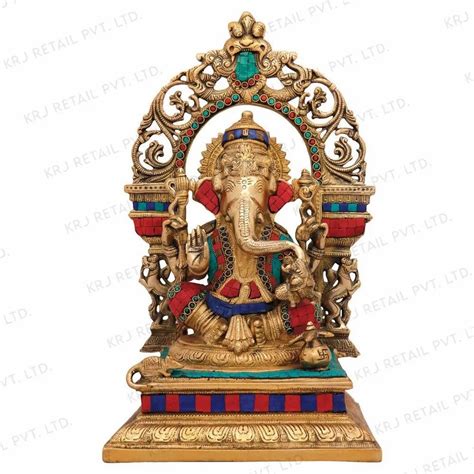 Indian Brass Inlay Hindu God Ganpati Idol Large Ganesha Home Decor