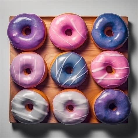 Premium Photo A Box Of Donuts With Pink Purple And Blue Frosting