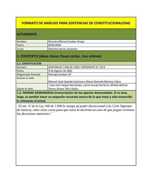 Ficha Jurisprudencial Hermeutica Juridica Semestre Formato De