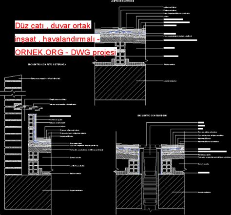 Proje Sitesi Düz çatı duvar ortak inşaat havalandırmalı Autocad