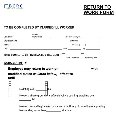 23 Free Return To Work Form Templates MS Word Best Collections