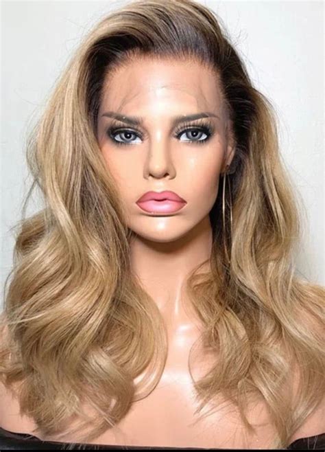 Carrie Dark Blonde Body Wave Wig With Dark Roots Full Lace Etsy