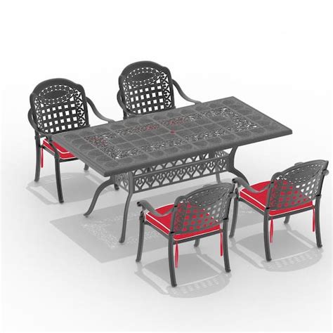 Runesay 5 Piece Set Of Cast Aluminum Patio Outdoor Dining Set With