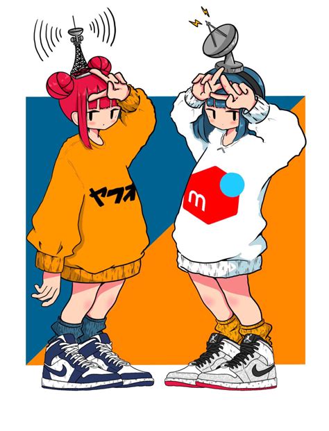 Safebooru 2girls Black Eyes Blue Background Blue Footwear Blue Hair Blunt Bangs Bob Cut Border