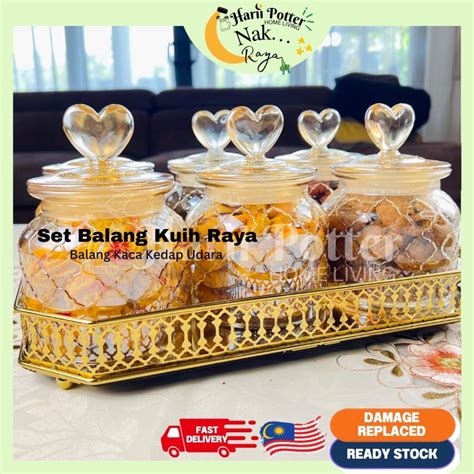 HARII POTTER HOMELIVING SET Raya Balang Kaca Kuih Raya Amber Plain