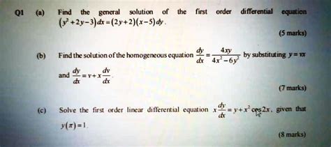 Solved Find The General Solution Jo The First Order Di Fferential