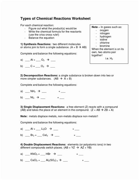 The Worksheet For Chemical Reactions And Their Properties Are Shown In This Diagram