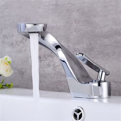 Modern Creative Single Handle 1 Hole Polished Chrome Bathroom Sink