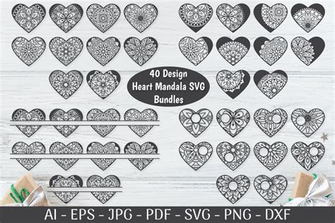 Heart Svg Cut Files Heart Mandala Templates Bundle