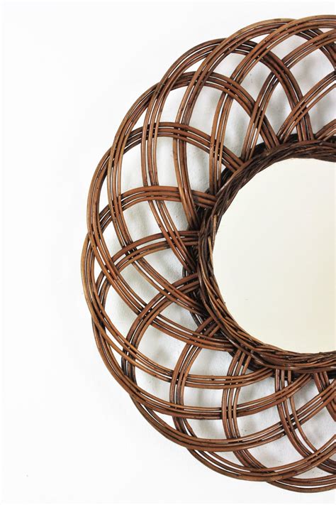 Rattan Hand Woven Flower Sunburst Mirror 1960s For Sale At 1stdibs