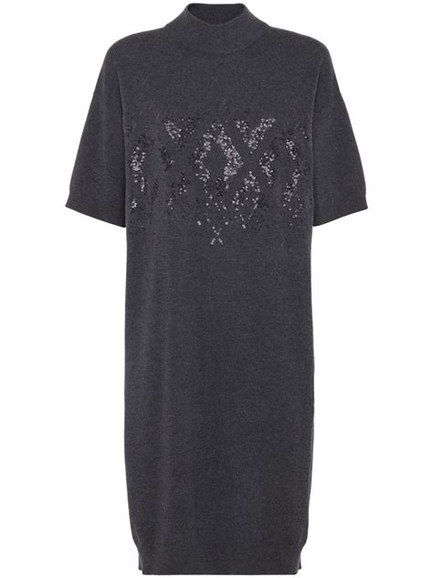 Brunello Cucinelli Sequin Embellished Midi Dress Grey FARFETCH