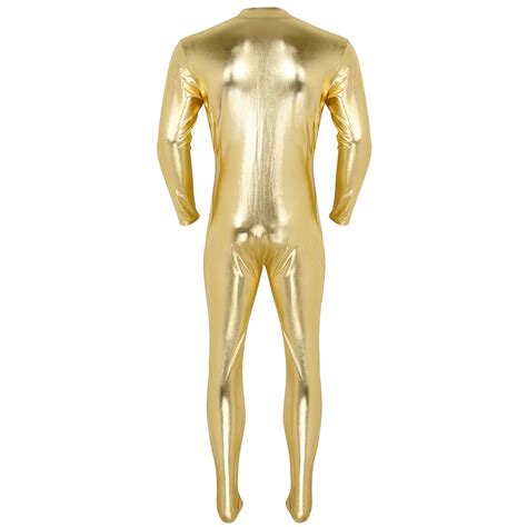 Mens Unitard Halloween Full Body Zentai Gold Shiny Metallic Spandex