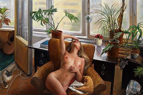 Bruno Surdo My Inner Sanctum Nude Woman Reclining On Chair W Cats