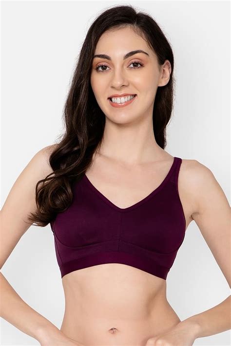 Buy Non Padded Non Wired Full Figure Spacer Cup T Shirt Bra In Wine Colour Cotton Rich Online