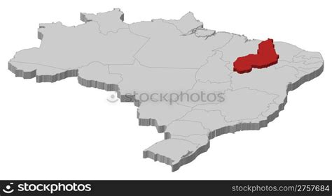 Map of Brazil, Piaui highlighted. Political map of Brazil with the ...