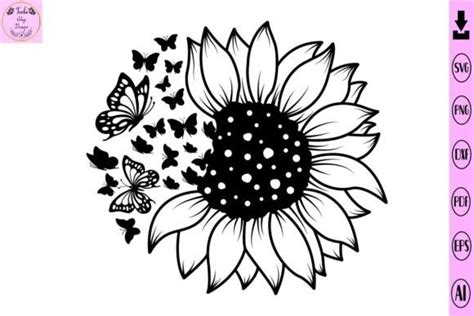 Sunflower And Butterfly Svg Flower Svg Graphic By Tadashop Design