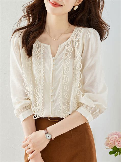 Zoe Classic Balloon Sleeve Lace Chiffon Top Roselili