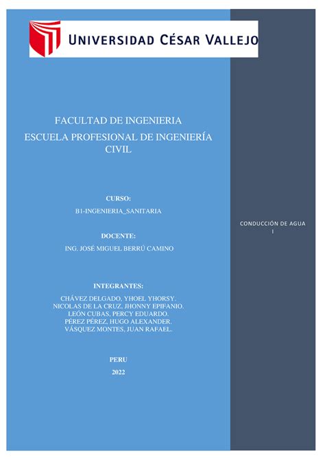 B Ingenieria Sanitaria Linea De Conduccion Facultad De Ingenieria