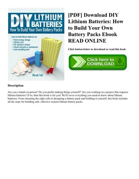 Pdf Download Diy Lithium Batteries How To Build Your Own Battery