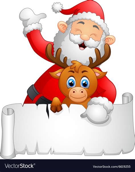 Santa Waving And Holding Blank Sign Royalty Free Vector