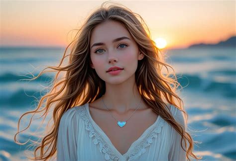 A Woman With Long Blonde Hair Is Standing In Front Of A Sunset Premium Ai Generated Image