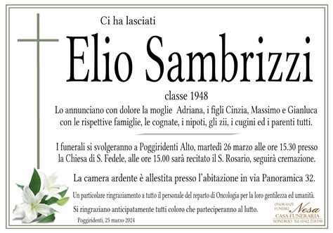 Annuncio Funebre Di Elio Sambrizzi Nesa Onoranze Funebri