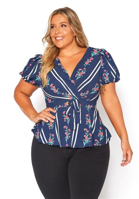 Asoph Plus Size Tropical Floral Print Peplum Top Asoph