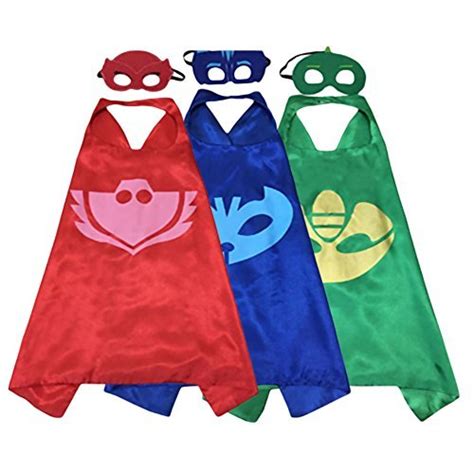 Set Of 3 Double Layered Superhero Cape And Mask Dress Up Kids Costumes