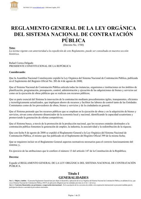 Pdf Reglamento General De La Ley Organica Del Sistema Nacional De