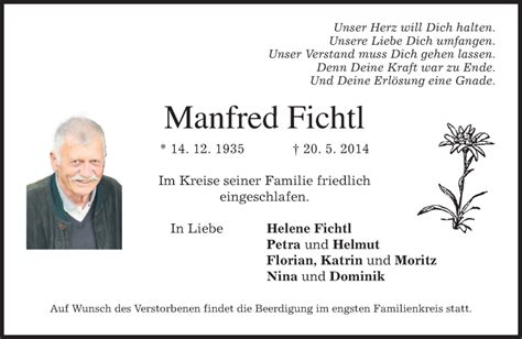 Traueranzeigen Von Manfred Fichtl Trauer Merkur De