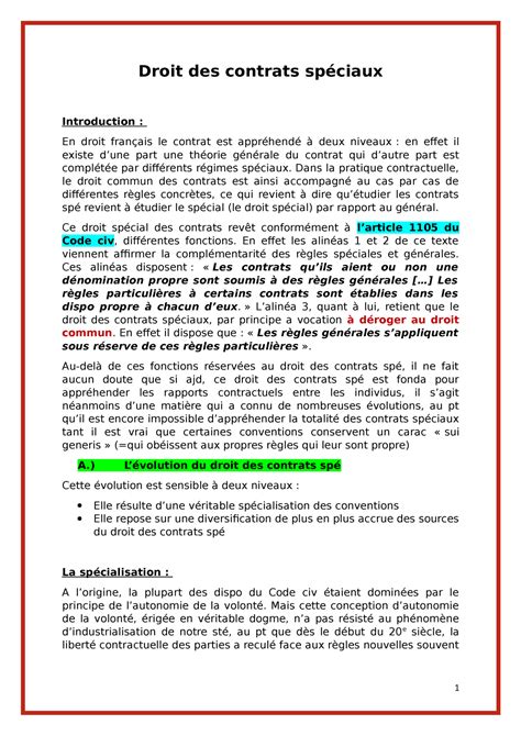 Droit des contrats spéciaux Droit des contrats spéciaux Introduction