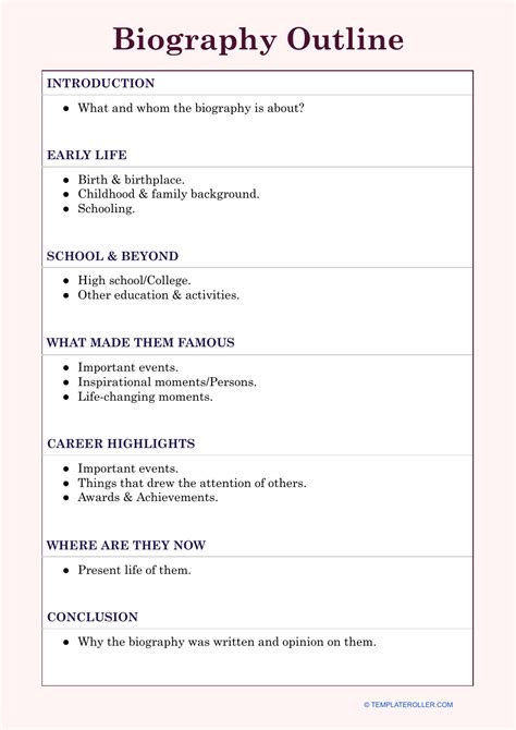 Biography Outline Template Download Printable Pdf Templateroller