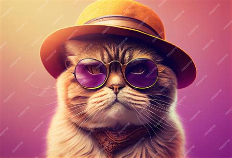 Premium Ai Image Generative Ai Illustration Of Closeup Portrait Of Funny Cat Wearing