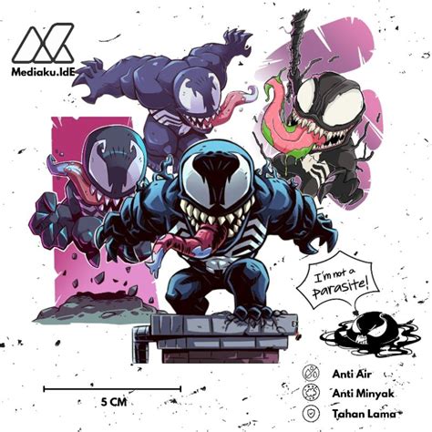 Jual Stiker High Quality Symbiote Venom Chibi Laminasi Glossy Vinyl