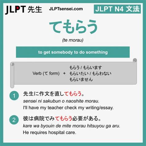 Jlpt N4 Grammar てもらう Te Morau Meaning