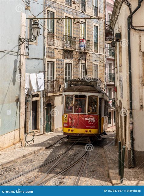 Trolley or Tram on Famous Route 28 in Alfama District of Lisbon ...