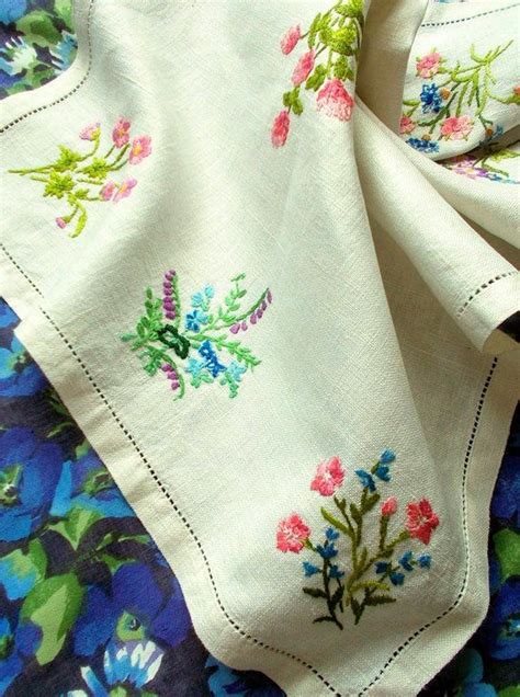 Lovely Vintage Hand Embroidered Tray Cloth Posies Of Spring Etsy Uk