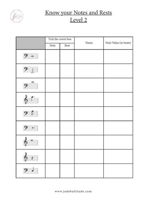 Music Notes And Rests Worksheets