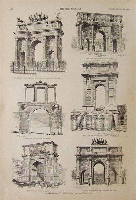 1889 Harpers Weekly Wood Engravings Showing Notable Arches Of Triumph