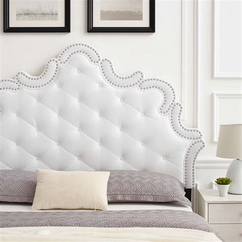 Arabella Button Tufted Performance Velvet Full Queen Headboard In White